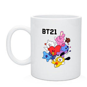 Кружка с принтом BT21 Mascots в Рязани, керамика | объем — 330 мл, диаметр — 80 мм. Принт наносится на бока кружки, можно сделать два разных изображения | Тематика изображения на принте: bangtan boys | bt21mascots | bts | chimmy | cooky | koya | mang | rj | shooky | tata | van