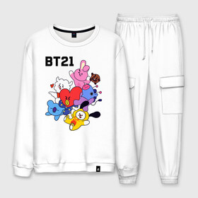 Мужской костюм хлопок с принтом BT21 Mascots в Рязани, 100% хлопок | на свитшоте круглая горловина, мягкая резинка по низу. Брюки заужены к низу, на них два вида карманов: два “обычных” по бокам и два объемных, с клапанами, расположенные ниже линии бедра. Брюки с мягкой трикотажной резинкой на поясе и по низу штанин. В поясе для дополнительного комфорта — широкие завязки | bangtan boys | bt21mascots | bts | chimmy | cooky | koya | mang | rj | shooky | tata | van