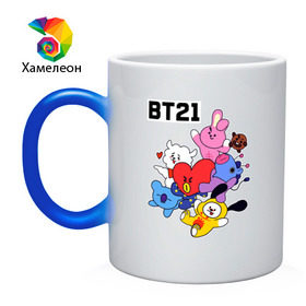 Кружка хамелеон с принтом BT21 Mascots в Рязани, керамика | меняет цвет при нагревании, емкость 330 мл | Тематика изображения на принте: bangtan boys | bt21mascots | bts | chimmy | cooky | koya | mang | rj | shooky | tata | van