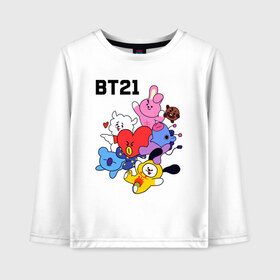 Детский лонгслив хлопок с принтом BT21 Mascots в Рязани, 100% хлопок | круглый вырез горловины, полуприлегающий силуэт, длина до линии бедер | Тематика изображения на принте: bangtan boys | bt21mascots | bts | chimmy | cooky | koya | mang | rj | shooky | tata | van