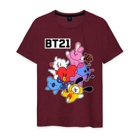 Мужская футболка хлопок с принтом BT21 Mascots в Рязани, 100% хлопок | прямой крой, круглый вырез горловины, длина до линии бедер, слегка спущенное плечо. | bangtan boys | bt21mascots | bts | chimmy | cooky | koya | mang | rj | shooky | tata | van