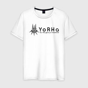 Мужская футболка хлопок с принтом YoRHa Logo в Рязани, 100% хлопок | прямой крой, круглый вырез горловины, длина до линии бедер, слегка спущенное плечо. | Тематика изображения на принте: nier automata | nier automata logo | yorha