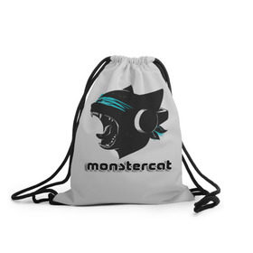 Рюкзак-мешок 3D с принтом Monstercat в Рязани, 100% полиэстер | плотность ткани — 200 г/м2, размер — 35 х 45 см; лямки — толстые шнурки, застежка на шнуровке, без карманов и подкладки | monstercat | клуб | клубная музыка | кот | котенок | кошка | лейбл | монстар | монстар кет | монстер | музыка | танцевальная музыка | электронная | электронная музыка