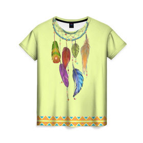 Женская футболка 3D с принтом индейское платье в Рязани, 100% полиэфир ( синтетическое хлопкоподобное полотно) | прямой крой, круглый вырез горловины, длина до линии бедер | ethno | indians | native american | ttibal | америка | индейцы | ловец снов | перья | трибал | узор. орнамент | этника
