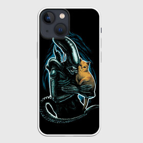 Чехол для iPhone 13 mini с принтом Чужой и котик в Рязани,  |  | alien | aliens | xenomorph | кот | котик | ксеноморф | монстры | ужасы | чужие | чужой | чужой и котик | чужой с котиком