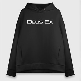 Женское худи Oversize хлопок с принтом DEUS EX в Рязани, френч-терри — 70% хлопок, 30% полиэстер. Мягкий теплый начес внутри —100% хлопок | боковые карманы, эластичные манжеты и нижняя кромка, капюшон на магнитной кнопке | cyberpunk | deus ex | future | game | будущ | игра | киберпанк