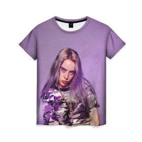 Женская футболка 3D с принтом Billie Eilish в Рязани, 100% полиэфир ( синтетическое хлопкоподобное полотно) | прямой крой, круглый вырез горловины, длина до линии бедер | billie eilish | lovely | music | ocean eyes | pop | билли айлиш | девушка | музыка | океан | поп | эйлиш | элиш