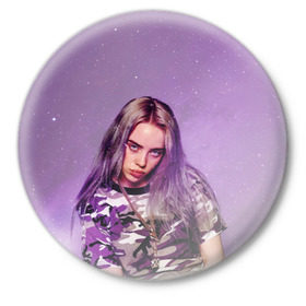 Значок с принтом Billie Eilish в Рязани,  металл | круглая форма, металлическая застежка в виде булавки | Тематика изображения на принте: billie eilish | lovely | music | ocean eyes | pop | билли айлиш | девушка | музыка | океан | поп | эйлиш | элиш