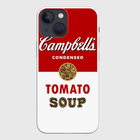 Чехол для iPhone 13 mini с принтом Банка с супом Кэмпбелл в Рязани,  |  | campbell’s soup | pop art | popart | арт | банка с супом кэмпбелл | банки с супом кэмпбелл | большая банка супа кэмпбелл с открывашкой | поп арт | суп кэмпбелл | энди уорхол