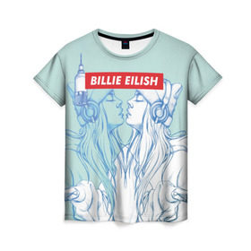 Женская футболка 3D с принтом Billie Eilish в Рязани, 100% полиэфир ( синтетическое хлопкоподобное полотно) | прямой крой, круглый вырез горловины, длина до линии бедер | billie eilish | lovely | music | ocean eyes | pop | билли айлиш | девушка | музыка | океан | поп | эйлиш | элиш