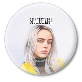 Значок с принтом BillieEilish в Рязани,  металл | круглая форма, металлическая застежка в виде булавки | Тематика изображения на принте: billie eilish | lovely | music | ocean eyes | pop | билли айлиш | девушка | музыка | океан | поп | эйлиш | элиш