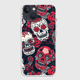 Чехол для iPhone 13 с принтом Мексиканские черепа в Рязани,  |  | графика | день мертвых | знак | иллюстрация | искусство | картинка | мексика | мексиканские | мода | национальный | орнамент | паутина | поминки | праздник | рисунок | розы | ромашки | символ | стиль