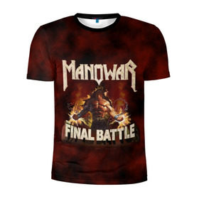 Мужская футболка 3D спортивная с принтом ManowaR final battle в Рязани, 100% полиэстер с улучшенными характеристиками | приталенный силуэт, круглая горловина, широкие плечи, сужается к линии бедра | Тематика изображения на принте: adams | demaio | eric | heavy | joey | metal | true | viking | адамс | викинг метал | димайо | метал | мифология | скандинавская | тяжёлый | хамзи | хеви метал