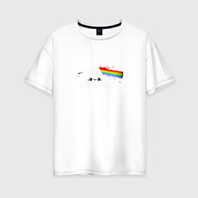 Женская футболка хлопок Oversize с принтом Kawaii Pink Floyd в Рязани, 100% хлопок | свободный крой, круглый ворот, спущенный рукав, длина до линии бедер
 | Тематика изображения на принте: anime | аниме | выстрел | лапочка | логотип | луч | милый | мимими | музыка | пистолет | прелесть | призма | радуга | рок | свет | треугольник