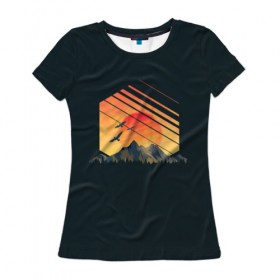 Женская футболка 3D с принтом Заход Солнца в Рязани, 100% полиэфир ( синтетическое хлопкоподобное полотно) | прямой крой, круглый вырез горловины, длина до линии бедер | camping | mountains | sunset | восход | горы | заход | приключение | птицы | путешествие | солнце | туризм