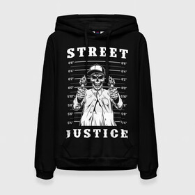 Женская толстовка 3D с принтом Street justice в Рязани, 100% полиэстер  | двухслойный капюшон со шнурком для регулировки, мягкие манжеты на рукавах и по низу толстовки, спереди карман-кенгуру с мягким внутренним слоем. | justice | s | skeleton | skull | street | банда | бандана | бандит | бейсболка | графика | иллюстрация | картинка | мода | надпись | оружие | пистолеты | платок | револьверы | рисунок | символ | скелет | справедливость