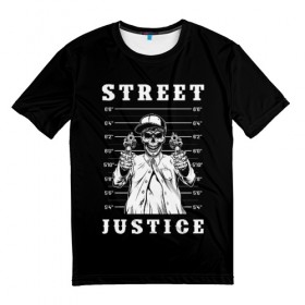 Мужская футболка 3D с принтом Street justice в Рязани, 100% полиэфир | прямой крой, круглый вырез горловины, длина до линии бедер | justice | s | skeleton | skull | street | банда | бандана | бандит | бейсболка | графика | иллюстрация | картинка | мода | надпись | оружие | пистолеты | платок | револьверы | рисунок | символ | скелет | справедливость