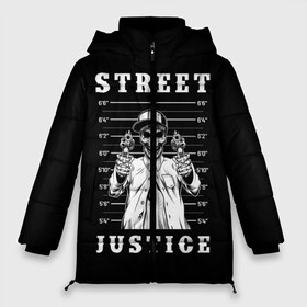 Женская зимняя куртка 3D с принтом Street justice в Рязани, верх — 100% полиэстер; подкладка — 100% полиэстер; утеплитель — 100% полиэстер | длина ниже бедра, силуэт Оверсайз. Есть воротник-стойка, отстегивающийся капюшон и ветрозащитная планка. 

Боковые карманы с листочкой на кнопках и внутренний карман на молнии | justice | s | skeleton | skull | street | банда | бандана | бандит | бейсболка | графика | иллюстрация | картинка | мода | надпись | оружие | пистолеты | платок | револьверы | рисунок | символ | скелет | справедливость