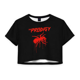 Женская футболка Cropp-top с принтом The Prodigy в Рязани, 100% полиэстер | круглая горловина, длина футболки до линии талии, рукава с отворотами | Тематика изображения на принте: 90 е | the prodigy | кит флинт | музыка | муравей | панк | рок | техно | электро