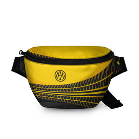 Поясная сумка 3D с принтом Volkswagen в Рязани, 100% полиэстер | плотная ткань, ремень с регулируемой длиной, внутри несколько карманов для мелочей, основное отделение и карман с обратной стороны сумки застегиваются на молнию | racer | авто | автолюбитель. volkswagen | гонщик | желто черная | колесо | машина | след | фольксваген | шина