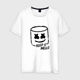 Мужская футболка хлопок с принтом Keep It Mello в Рязани, 100% хлопок | прямой крой, круглый вырез горловины, длина до линии бедер, слегка спущенное плечо. | marshmallow | marshmello | диджей | маршмэллоу | музыка