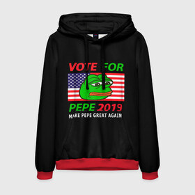 Мужская толстовка 3D с принтом Vote for pepe в Рязани, 100% полиэстер | двухслойный капюшон со шнурком для регулировки, мягкие манжеты на рукавах и по низу толстовки, спереди карман-кенгуру с мягким внутренним слоем. | Тематика изображения на принте: bad | dab | frog | good | kek | make pepe great again | pepe | sad | sad frog | vote for pepe | кек | лягушка | мем | мемы | пепе | со смыслом | фрог