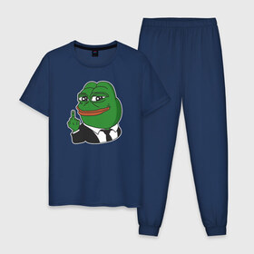 Мужская пижама хлопок с принтом Pepe в Рязани, 100% хлопок | брюки и футболка прямого кроя, без карманов, на брюках мягкая резинка на поясе и по низу штанин
 | bad | dab | frog | good | kek | make pepe great again | pepe | sad | sad frog | vote for pepe | кек | лягушка | мем | мемы | пепе | со смыслом | фрог