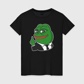 Женская футболка хлопок с принтом Pepe в Рязани, 100% хлопок | прямой крой, круглый вырез горловины, длина до линии бедер, слегка спущенное плечо | bad | dab | frog | good | kek | make pepe great again | pepe | sad | sad frog | vote for pepe | кек | лягушка | мем | мемы | пепе | со смыслом | фрог