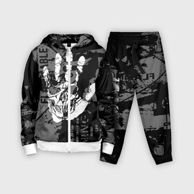 Детский костюм 3D с принтом Stop Covid 19 в Рязани,  |  | black | caution | gray | halloween | hand | skeleton | skull | stop | white | белый | предупреждение | рука | серый | скелет | хэллоуин | череп | черный