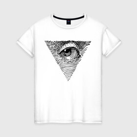 Женская футболка хлопок с принтом eye в Рязани, 100% хлопок | прямой крой, круглый вырез горловины, длина до линии бедер, слегка спущенное плечо | black | eye | minimalism | money | philosophy | pyramid | raster | supreme | usa | white | белый | глаз | деньги | доллар | минимализм | пирамида | растр | сша | философия | черный