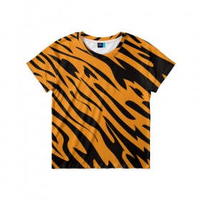 Детская футболка 3D с принтом Тигр в Рязани, 100% гипоаллергенный полиэфир | прямой крой, круглый вырез горловины, длина до линии бедер, чуть спущенное плечо, ткань немного тянется | Тематика изображения на принте: животное | зверь | кардашьян | ким | кот | лев | оранжевый | полосы | рыжий | тигр | черный
