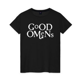 Женская футболка хлопок с принтом Good Omens в Рязани, 100% хлопок | прямой крой, круглый вырез горловины, длина до линии бедер, слегка спущенное плечо | david | good | michael | omens | sheen | tennant | азирафель | ангел | благие | демон | дэвид | знамения | кроули | майкл | падший | теннант | шин