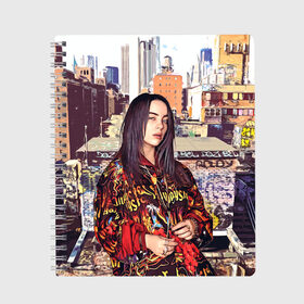 Тетрадь с принтом Billie Eilish в Рязани, 100% бумага | 48 листов, плотность листов — 60 г/м2, плотность картонной обложки — 250 г/м2. Листы скреплены сбоку удобной пружинной спиралью. Уголки страниц и обложки скругленные. Цвет линий — светло-серый
 | билли айлиш | певица