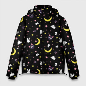 Мужская зимняя куртка 3D с принтом Sailor Moon Pattern в Рязани, верх — 100% полиэстер; подкладка — 100% полиэстер; утеплитель — 100% полиэстер | длина ниже бедра, свободный силуэт Оверсайз. Есть воротник-стойка, отстегивающийся капюшон и ветрозащитная планка. 

Боковые карманы с листочкой на кнопках и внутренний карман на молнии. | Тематика изображения на принте: аниме | детский | зайчик | зая | звезды | кролик | луна в матроске | матросска | месяц | милота | милый | небо | паттерн | сейлор мун | черный