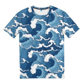 Мужская футболка 3D с принтом Морские волны в Рязани, 100% полиэфир | прямой крой, круглый вырез горловины, длина до линии бедер | background | blue | drawing | element | fashion | foam | graphics | illustration | ocean | picture | sea | storm | style | water | waves | wind | ветер | вода | волны | графика | иллюстрация | картинка | мода | море | морские | океан | пена | ри