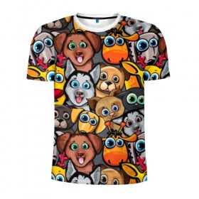 Мужская футболка 3D спортивная с принтом Веселые собаки в Рязани, 100% полиэстер с улучшенными характеристиками | приталенный силуэт, круглая горловина, широкие плечи, сужается к линии бедра | бульдог | голубые глаза | доберман | животные | жирафы | котики | милые | олени | разноцветные | собаки | хаски | яркие