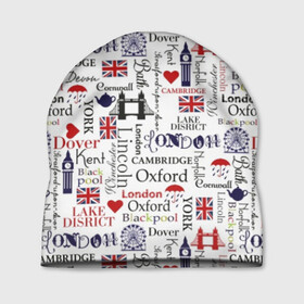 Шапка 3D с принтом Лондон  в Рязани, 100% полиэстер | универсальный размер, печать по всей поверхности изделия | cambridge | england | fashion | london | style | tea | uk | umbr | англия | башня | белый | великобритания | город | графика | дизайн | дождь | зонт | картинка | кембридж | колесо | красный | лондон | мода | мост | надпись