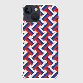 Чехол для iPhone 13 mini с принтом Российская плетёнка в Рязани,  |  | blue | braided | flag | grid | red | russia | russian | symbol | tricolor | white | белый | красный | плетёнка | россия | русский | сетка | символ | синий | триколор | флаг