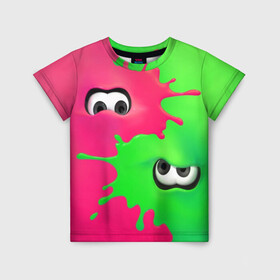 Детская футболка 3D с принтом Splatoon 2 в Рязани, 100% гипоаллергенный полиэфир | прямой крой, круглый вырез горловины, длина до линии бедер, чуть спущенное плечо, ткань немного тянется | Тематика изображения на принте: booble gum | game | green | nintendo | pink | shooter | splatoon | switch | twitch | битва | брызги | глаза | головоногие | детям | драка | зеленый | игра | краска | краски | нинтендо | оружие | от третьего лица | розовый | стрелялки | шутер