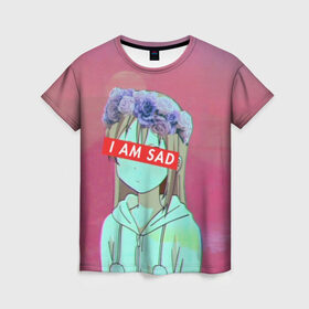 Женская футболка 3D с принтом Sadness в Рязани, 100% полиэфир ( синтетическое хлопкоподобное полотно) | прямой крой, круглый вырез горловины, длина до линии бедер | anime | cartoon | girl | girls | sad | sadness | trend | vaporwave | аниме | грусть | девушки | мультики | мультфильмы | тренды