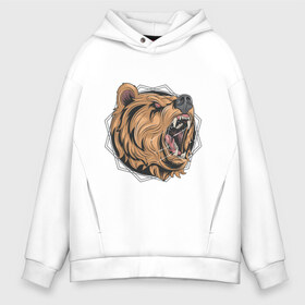 Мужское худи Oversize хлопок с принтом Angry bear в Рязани, френч-терри — 70% хлопок, 30% полиэстер. Мягкий теплый начес внутри —100% хлопок | боковые карманы, эластичные манжеты и нижняя кромка, капюшон на магнитной кнопке | Тематика изображения на принте: bear | злой медведь | медведь | природа