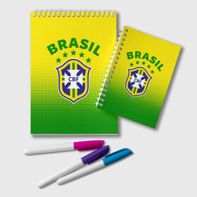 Блокнот с принтом Бразилия в Рязани, 100% бумага | 48 листов, плотность листов — 60 г/м2, плотность картонной обложки — 250 г/м2. Листы скреплены удобной пружинной спиралью. Цвет линий — светло-серый
 | brasil | brazil | бразилия | бразильская сборная | сборная бразилии | сборная бразилии по футболу | сборные | форма | футбол | футбольные сборные | чемпиона | чемпионат мира