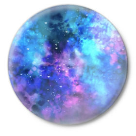Значок с принтом Космос в Рязани,  металл | круглая форма, металлическая застежка в виде булавки | космос | молодежная | подарок | синяя | футболка