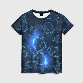 Женская футболка 3D с принтом Ghosty в Рязани, 100% полиэфир ( синтетическое хлопкоподобное полотно) | прямой крой, круглый вырез горловины, длина до линии бедер | абстракция | аниме | белый | кавай | каспер | милота | приведение | приведенька | призрак | свет | синий