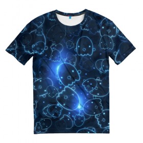 Мужская футболка 3D с принтом Ghosty в Рязани, 100% полиэфир | прямой крой, круглый вырез горловины, длина до линии бедер | Тематика изображения на принте: абстракция | аниме | белый | кавай | каспер | милота | приведение | приведенька | призрак | свет | синий