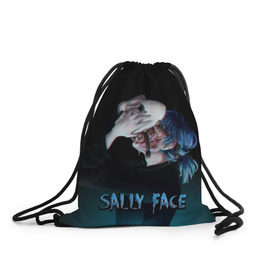 Рюкзак-мешок 3D с принтом Sally Face в Рязани, 100% полиэстер | плотность ткани — 200 г/м2, размер — 35 х 45 см; лямки — толстые шнурки, застежка на шнуровке, без карманов и подкладки | Тематика изображения на принте: sally face | игра | компьютерная игра | лицо | маска | протез | салли фейс | школа | шрамы