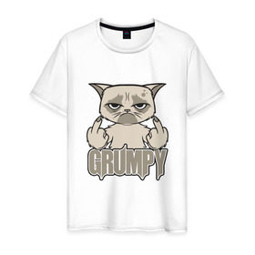 Мужская футболка хлопок с принтом Grumpy Cat в Рязани, 100% хлопок | прямой крой, круглый вырез горловины, длина до линии бедер, слегка спущенное плечо. | 