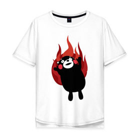 Мужская футболка хлопок Oversize с принтом Kumamon в Рязани, 100% хлопок | свободный крой, круглый ворот, “спинка” длиннее передней части | fire | for | glory | hell | japan | of course | ofc | satan | the | иероглифы | кумамон | медведь | огонь | пожар | япония