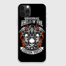 Чехол для iPhone 12 Pro Max с принтом Whells of fire в Рязани, Силикон |  | biker | death | emblem | fire | flame | hel | knife | logo | motorcycle | retro | sign | skeleton | skull | slogan | vintage | байкер | винтаж | девиз | детали | знак | каска | логотип | лозунг | мотоцикл | мотоциклист | надпись | нестандартные | нож | ог