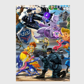 Скетчбук с принтом Super Smash Bros ultimate в Рязани, 100% бумага
 | 48 листов, плотность листов — 100 г/м2, плотность картонной обложки — 250 г/м2. Листы скреплены сверху удобной пружинной спиралью | Тематика изображения на принте: game | mario | nintendo | nintendo all star | pikachu | pokemon | super smash bros | ultimate | джиглипафф | донки конг | зельда | игры | линк | марио | нинтендо | пикачу | покемоны | эш